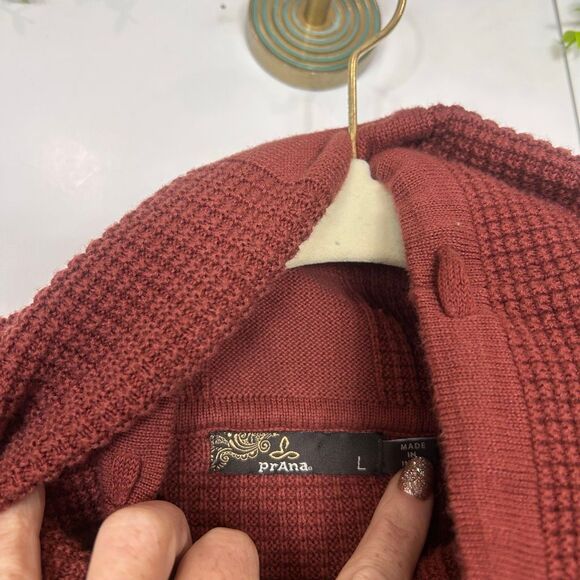 Prana Masina Sweater Dress Women's Large Rust Waffle Knit Thermal Cowl Neck L - Picture 5 of 12